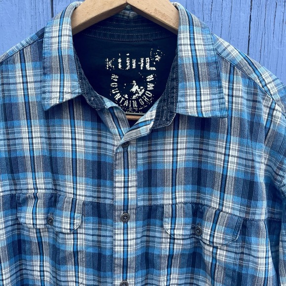 Kuhl Shirt Mens Medium M Blue Plaid Button Up Long‎ Sleeve Hiking Outdoor Cotton - Picture 3 of 11